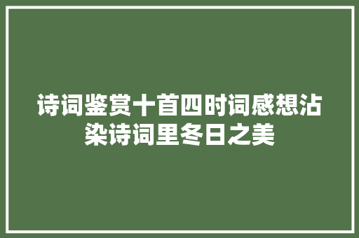 诗词鉴赏十首四时词感想沾染诗词里冬日之美