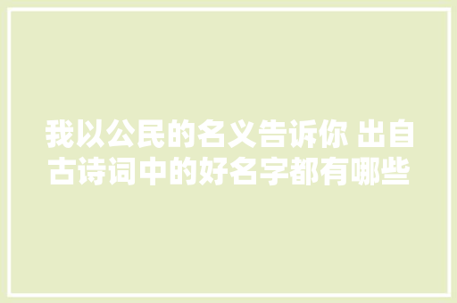 我以公民的名义告诉你 出自古诗词中的好名字都有哪些