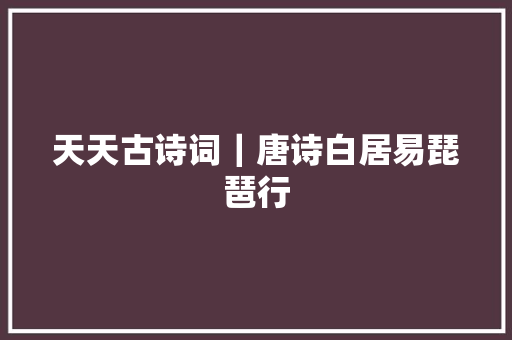 天天古诗词｜唐诗白居易琵琶行