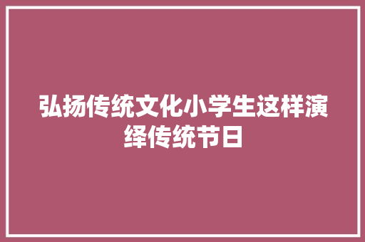 弘扬传统文化小学生这样演绎传统节日
