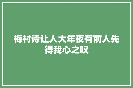 梅村诗让人大年夜有前人先得我心之叹