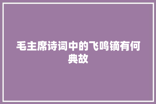 毛主席诗词中的飞鸣镝有何典故
