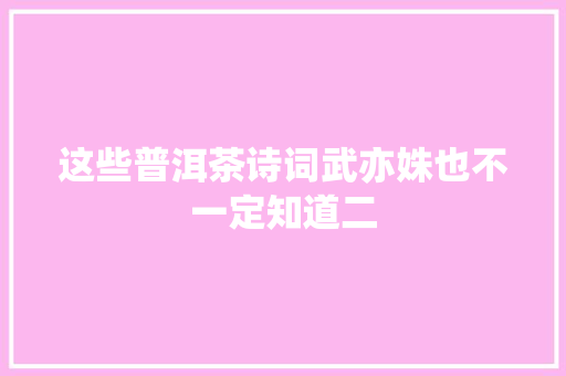 这些普洱茶诗词武亦姝也不一定知道二