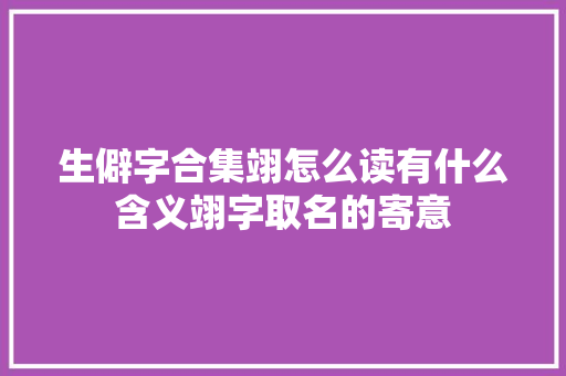 生僻字合集翊怎么读有什么含义翊字取名的寄意