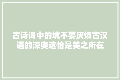 古诗词中的坑不要厌烦古汉语的深奥这恰是美之所在