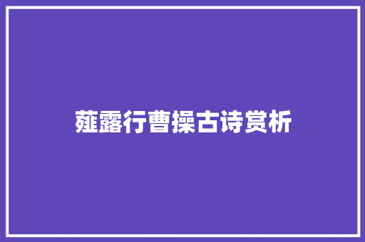 薤露行曹操古诗赏析