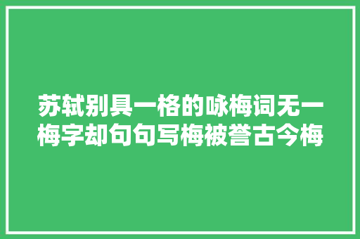 苏轼别具一格的咏梅词无一梅字却句句写梅被誉古今梅词第一