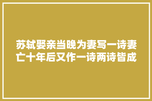 苏轼娶亲当晚为妻写一诗妻亡十年后又作一诗两诗皆成千古名作