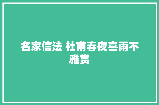 名家信法 杜甫春夜喜雨不雅赏