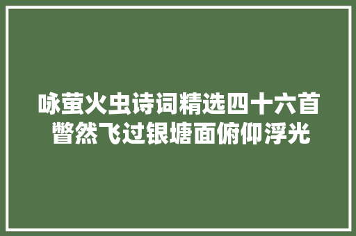 咏萤火虫诗词精选四十六首 瞥然飞过银塘面俯仰浮光几点星