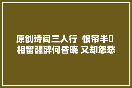 原创诗词三人行  恨帘半捲 相留醒醉何昏晓 又却怨愁若干