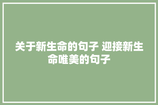 关于新生命的句子 迎接新生命唯美的句子