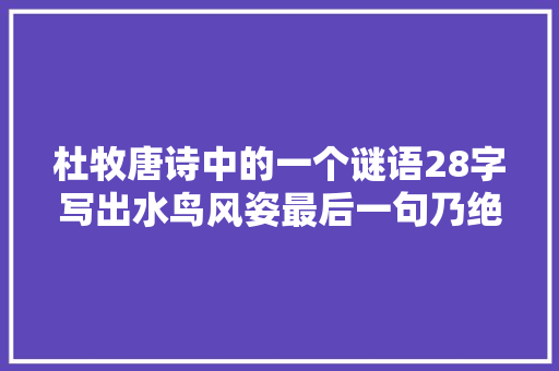 杜牧唐诗中的一个谜语28字写出水鸟风姿最后一句乃绝妙之笔
