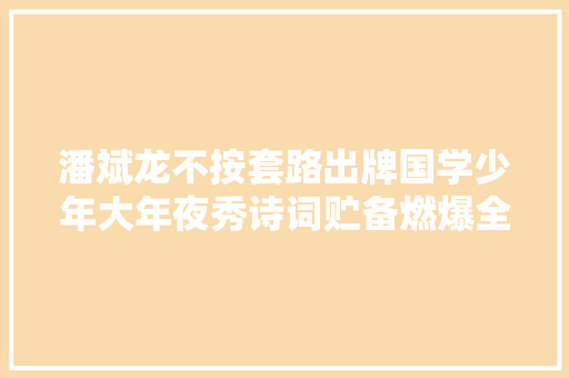 潘斌龙不按套路出牌国学少年大年夜秀诗词贮备燃爆全场
