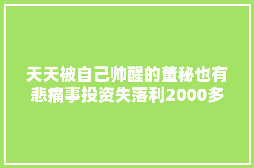 天天被自己帅醒的董秘也有悲痛事投资失落利2000多万难收回