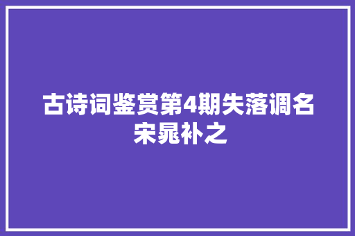古诗词鉴赏第4期失落调名 宋晁补之