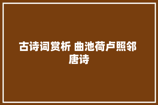 古诗词赏析 曲池荷卢照邻 唐诗