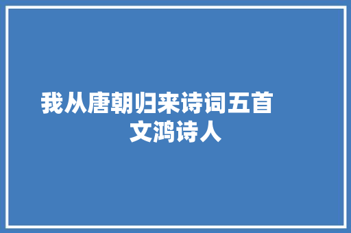 我从唐朝归来诗词五首      文鸿诗人