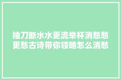 抽刀断水水更流举杯消愁愁更愁古诗带你领略怎么消愁