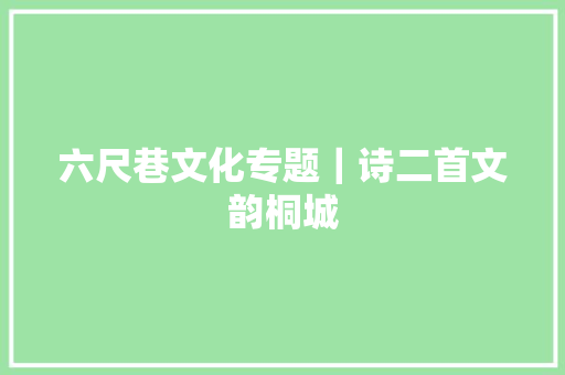 六尺巷文化专题｜诗二首文韵桐城