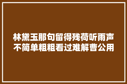 林黛玉那句留得残荷听雨声不简单粗粗看过难解曹公用意