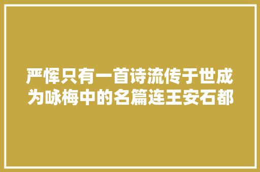 严恽只有一首诗流传于世成为咏梅中的名篇连王安石都称赞不已