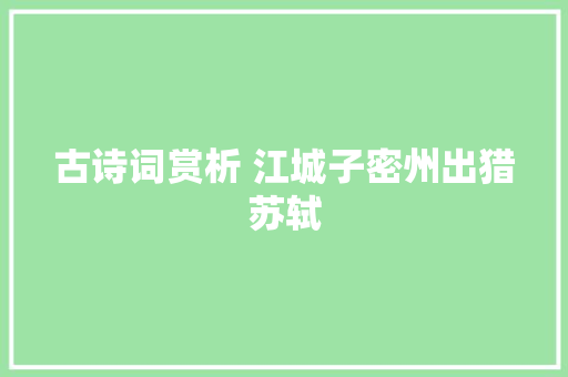 古诗词赏析 江城子密州出猎苏轼
