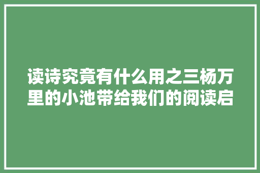 读诗究竟有什么用之三杨万里的小池带给我们的阅读启示