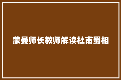 蒙曼师长教师解读杜甫蜀相