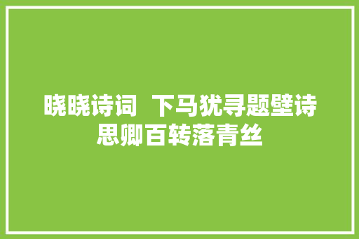 晓晓诗词  下马犹寻题壁诗思卿百转落青丝