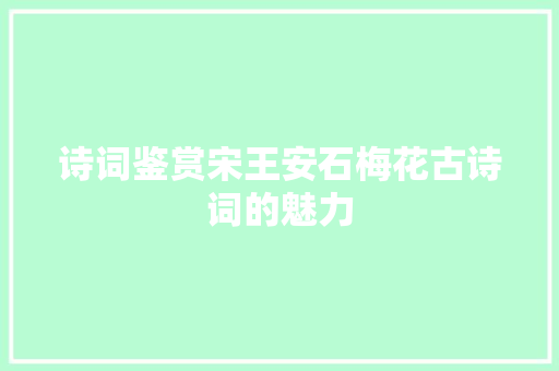 诗词鉴赏宋王安石梅花古诗词的魅力