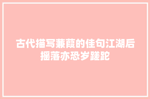 古代描写蒹葭的佳句江湖后摇落亦恐岁蹉跎