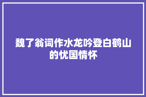 魏了翁词作水龙吟登白鹤山的忧国情怀