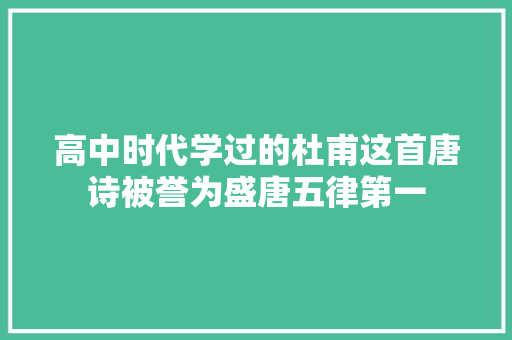 高中时代学过的杜甫这首唐诗被誉为盛唐五律第一
