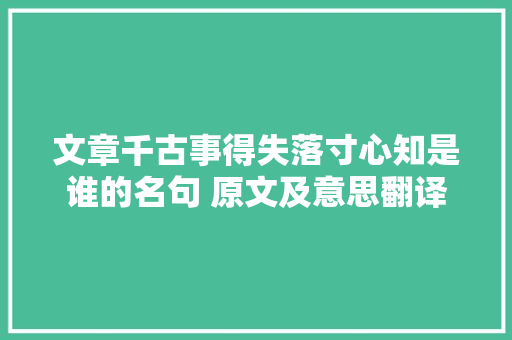 文章千古事得失落寸心知是谁的名句 原文及意思翻译献上