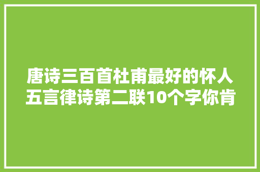 唐诗三百首杜甫最好的怀人五言律诗第二联10个字你肯定能会背