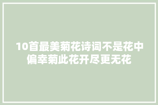 10首最美菊花诗词不是花中偏幸菊此花开尽更无花