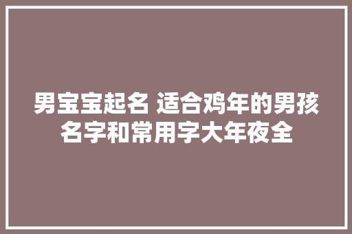 男宝宝起名 适合鸡年的男孩名字和常用字大年夜全