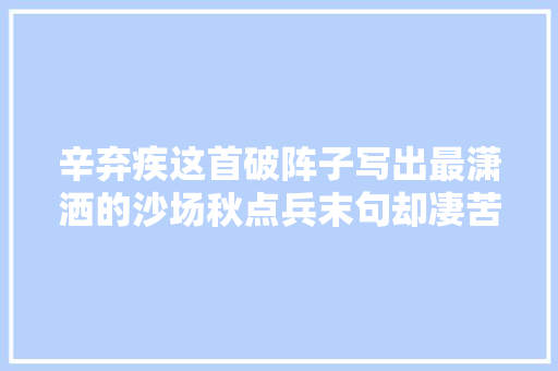 辛弃疾这首破阵子写出最潇洒的沙场秋点兵末句却凄苦悲凉