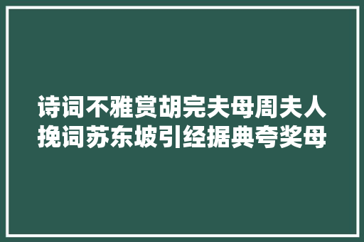 诗词不雅赏胡完夫母周夫人挽词苏东坡引经据典夸奖母爱