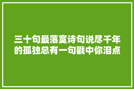 三十句最落寞诗句说尽千年的孤独总有一句戳中你泪点