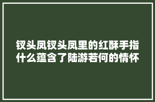 钗头凤钗头凤里的红酥手指什么蕴含了陆游若何的情怀