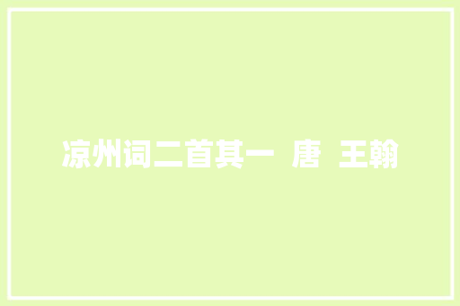 凉州词二首其一  唐  王翰