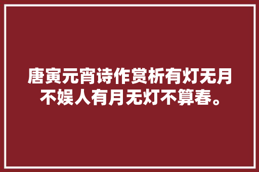 唐寅元宵诗作赏析有灯无月不娱人有月无灯不算春。