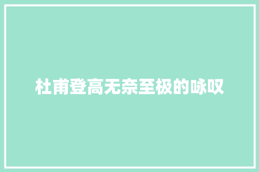 杜甫登高无奈至极的咏叹