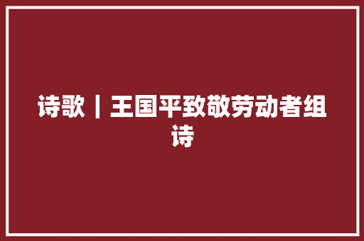 诗歌｜王国平致敬劳动者组诗