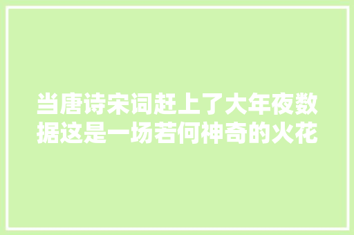 当唐诗宋词赶上了大年夜数据这是一场若何神奇的火花