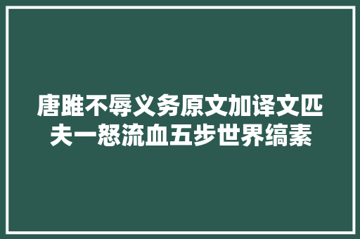 唐雎不辱义务原文加译文匹夫一怒流血五步世界缟素