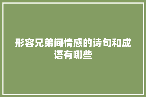 形容兄弟间情感的诗句和成语有哪些