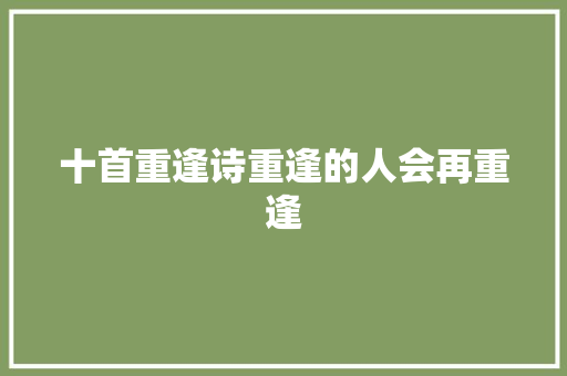 十首重逢诗重逢的人会再重逢